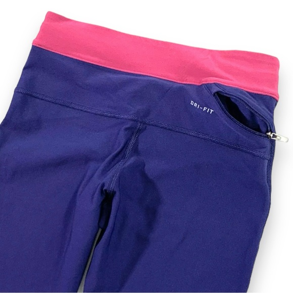 Nike Dri-Fit Relay Crop Leggings Dark Purple Foldover Waistband style 50… - Picture 4 of 10